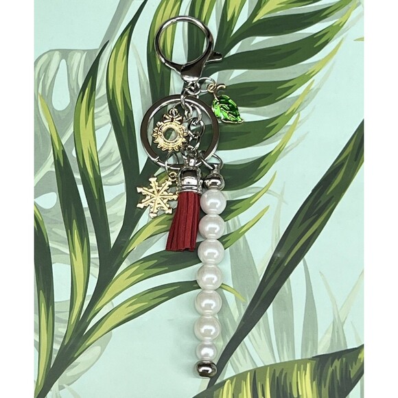 Elegant Pearl Bag Charm Keychain Genuine Suede Tassel Christmas Charms - Picture 3 of 11
